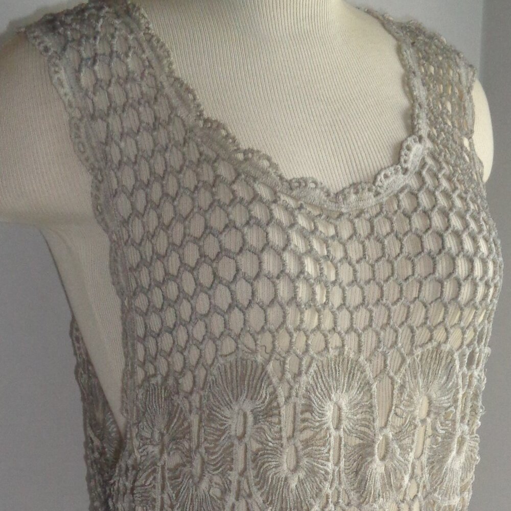 India Boutique Sleeveless Fringed Crochet Tank or Cover Up GG